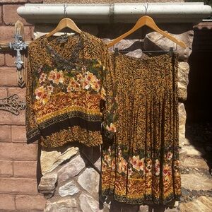 Carole Little 2 Piece Skirt Set Size 10 Floral Maxi Vintage 90s Boho
